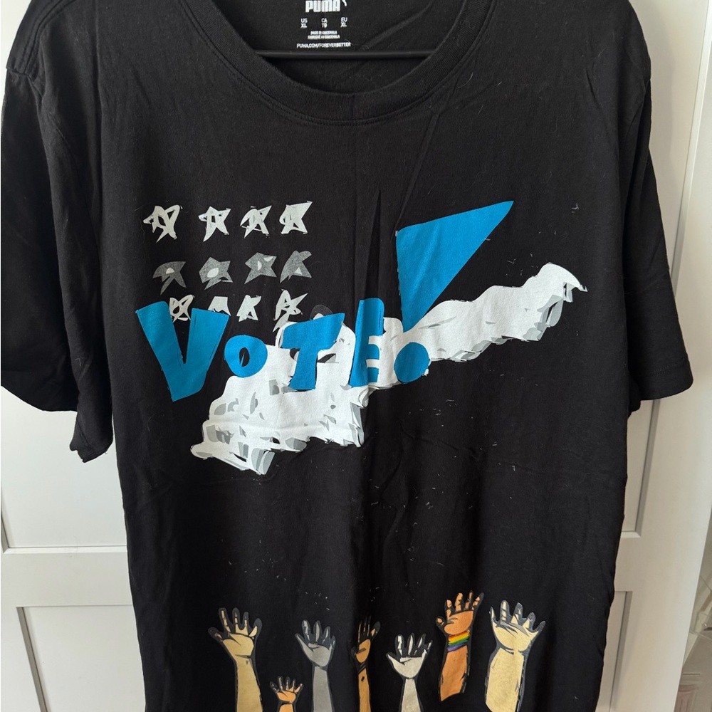 Puma Black Graphic 'VOTE' Tee with Blue & White Print